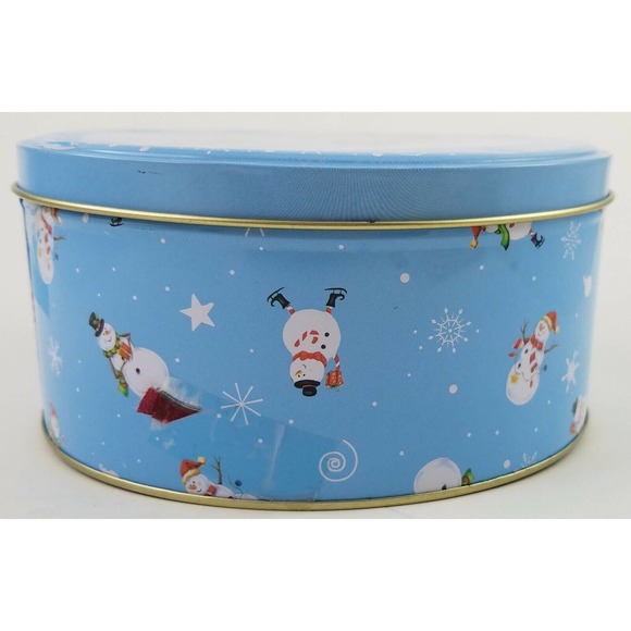 Round Christmas Tin with Snowman Snowflakes Repurpose paint decorate canjo - Picture 6 of 12